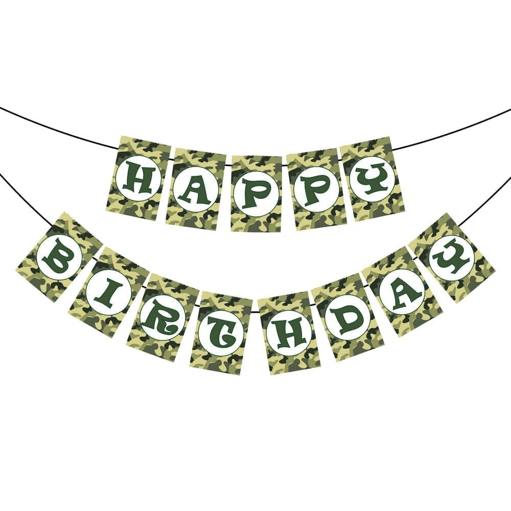 Balloonistics Camouflage Military Theme Happy Birthday Banner for Army Birthday Party view 2