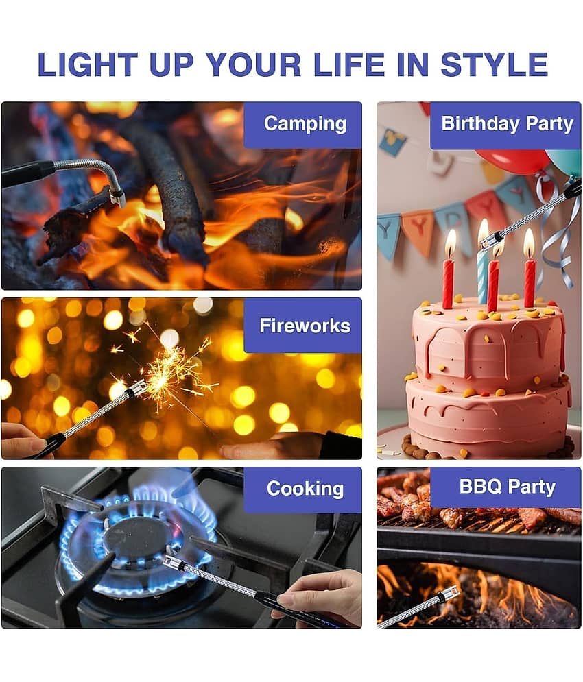 Gas Lighter for Kitchen Use | C-Type Rechargeable Electric Lighter Stove & Candle Lighter with USB Charging Port view 2