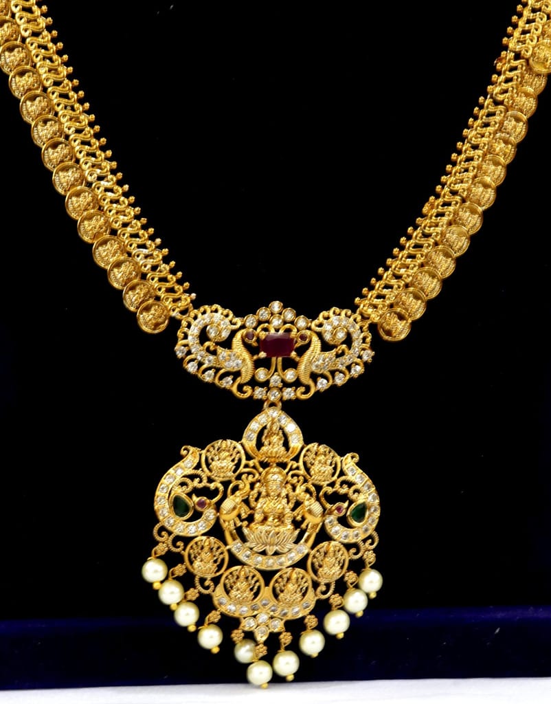 Victoria Gold Plated Traditional Indian Temple Jewellery Set with Lakshmi Pendant and Earrings view 2