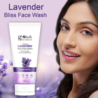 Globus Naturals Purifying Lavender Face Wash Enriched With Niacinamide Pearl Hydro Boost Formula Natural Gentle Mild Suitable Normal to Dry Skin 75 gm view 2