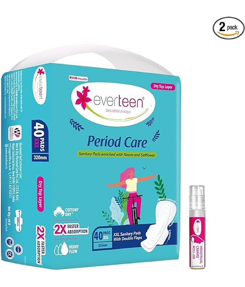 everteen combo 40 XXL Dry Sanitary Pads with Free Menstrual Period Pain Relief Cramps Roll-On (5ml)