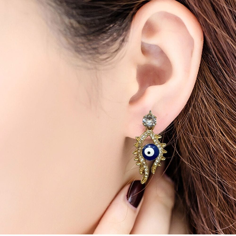 Jewelryklub American Diamond Evil Eye Earrings Rose Gold Plated For Girls Women Round Shape Oval Shape view 2