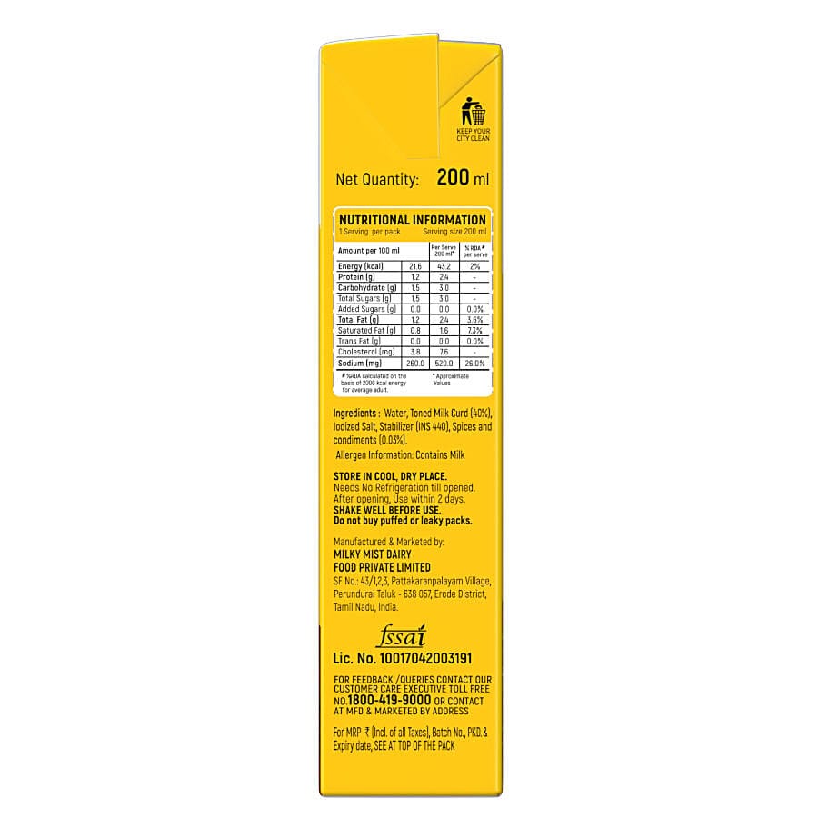 Milky Mist Spiced Butter Milk, Uht, Excellent Source Of Vitamins, Calcium, 200 Ml view 2