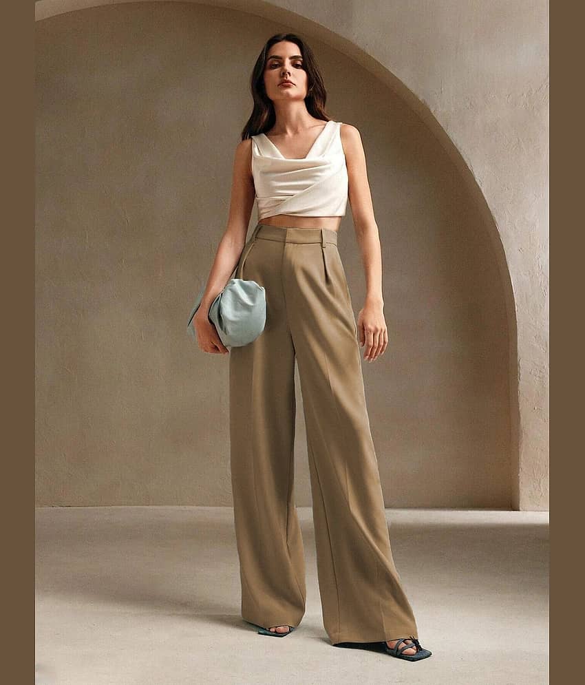 kotty Women Lycra Formal Trousers ( Beige ) view 2