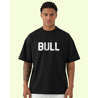 Ausk Mens Black Printed Cotton Blend Round Neck Oversized T-Shirt view 2