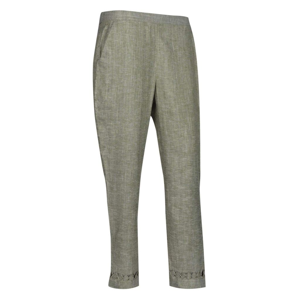 Light Green Cotton Blend Regular Fit Palazzo Pants with Cut-Out Hem for Women view 2