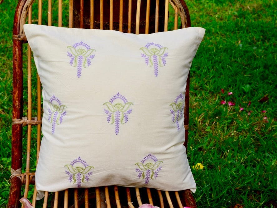 Bageecha Lavender & Green Chikankari Butta Cushion Cover view 2