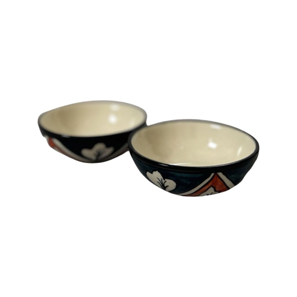 Ceramic Dining Teal Blue and Red Floral Ceramic Dip Bowls Set of 2 || Ketchup Bowls || Sauce Bowls || Chutney Bowls view 2