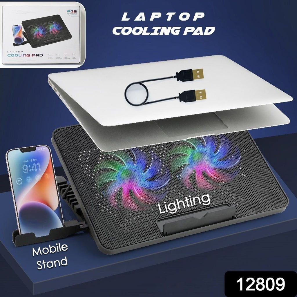 Laptop Cooler Cooling Pad with 2 Quiet Led Fans, Dual USB Ports, Portable Ultra Slim USB Powered 7 Heights Adjustable Laptop Stand for Gaming Laptop view 2