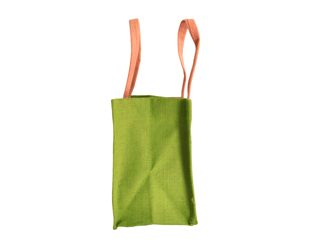 Small Pink Jute Tote Bag with Green Trim view 2