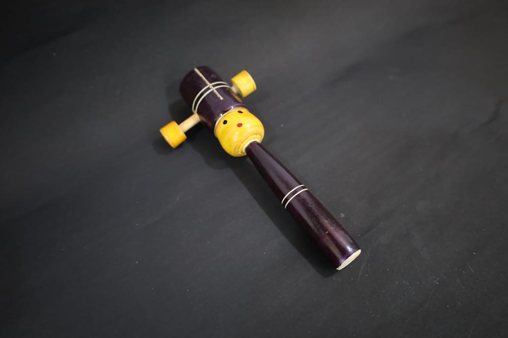 Wooden Duck Whistle Toy, Traditional Musical Instrument, Purple and Yellow view 2