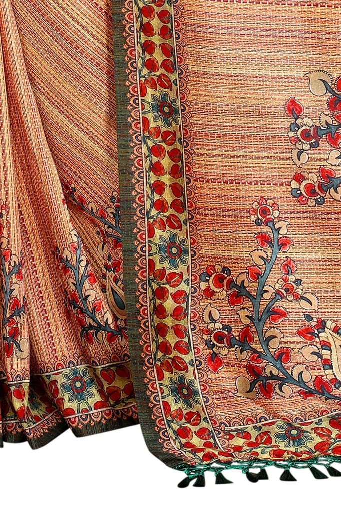 Silk Zone Women's Cotton Blend Digital Printed Beige Saree With Unstitche Blouse Piece view 2