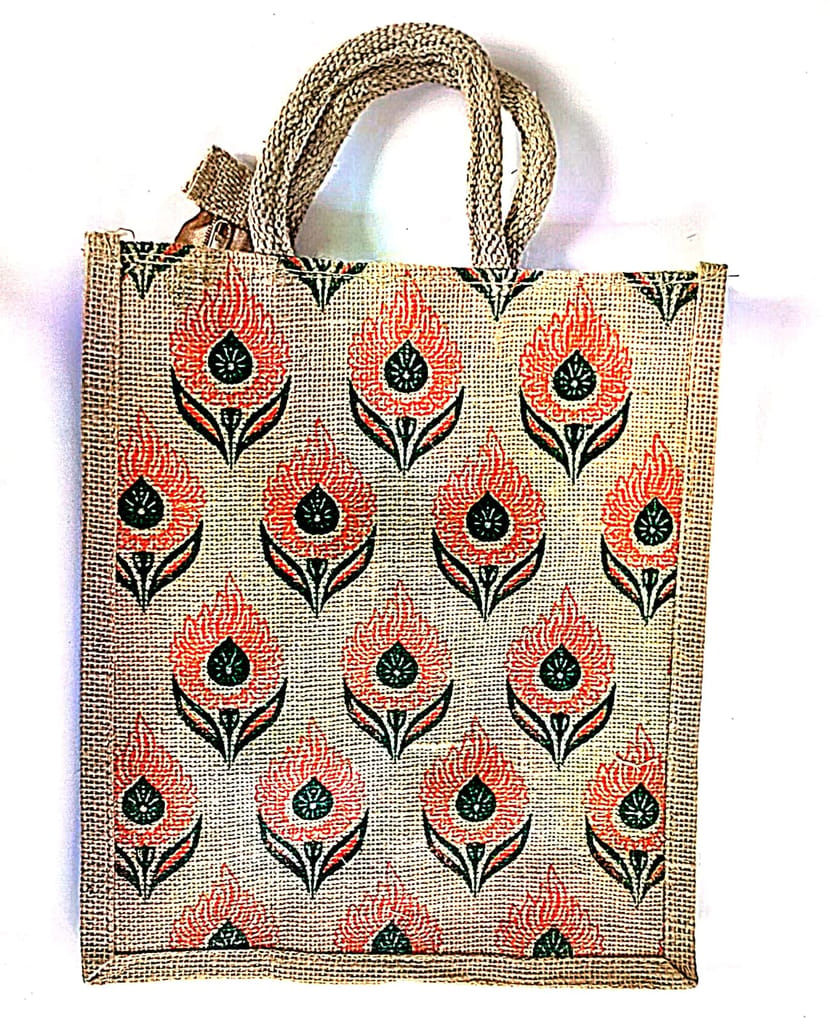 Eco-Friendly Jute Bag with Floral Print - Sustainable Tote