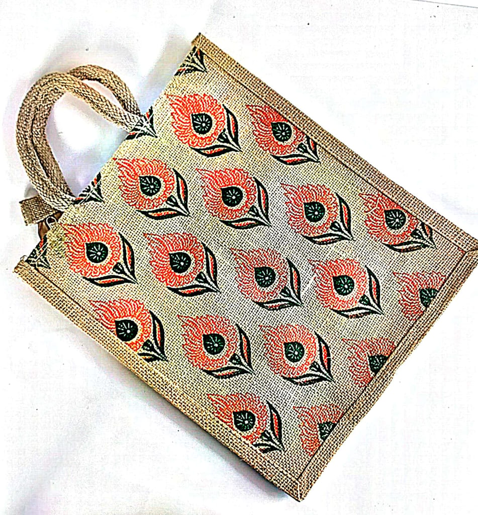Eco-Friendly Jute Bag with Floral Print - Sustainable Tote view 2
