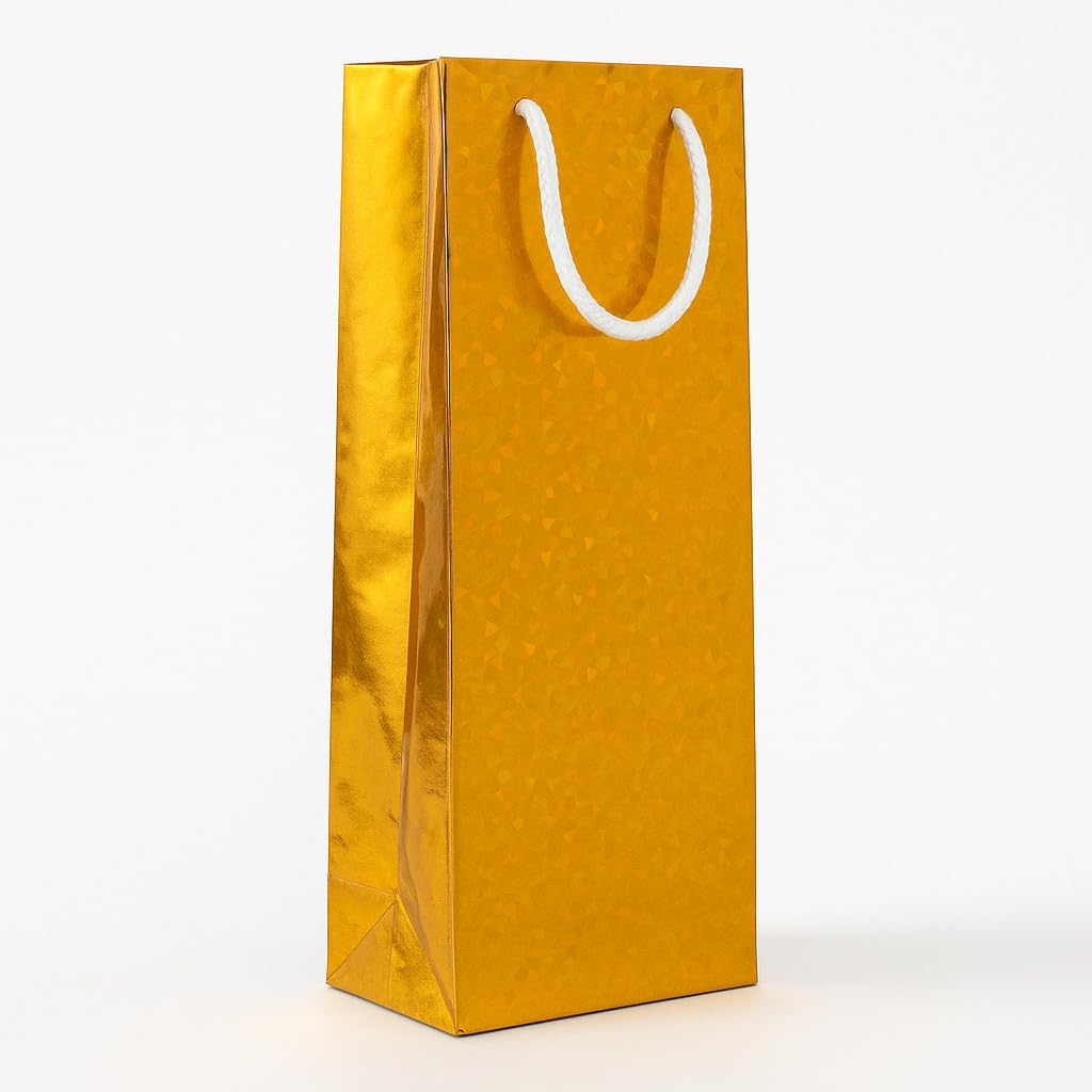 Divatos Holographic Gold Paper Gift Carry Bags with Handle and Message Label | For Birthday Parties Festivals Housewarming Corporate Gifting & Anniversary (Pack of 10 Pcs) (Golden, 14X5X3.5 Inch) view 2
