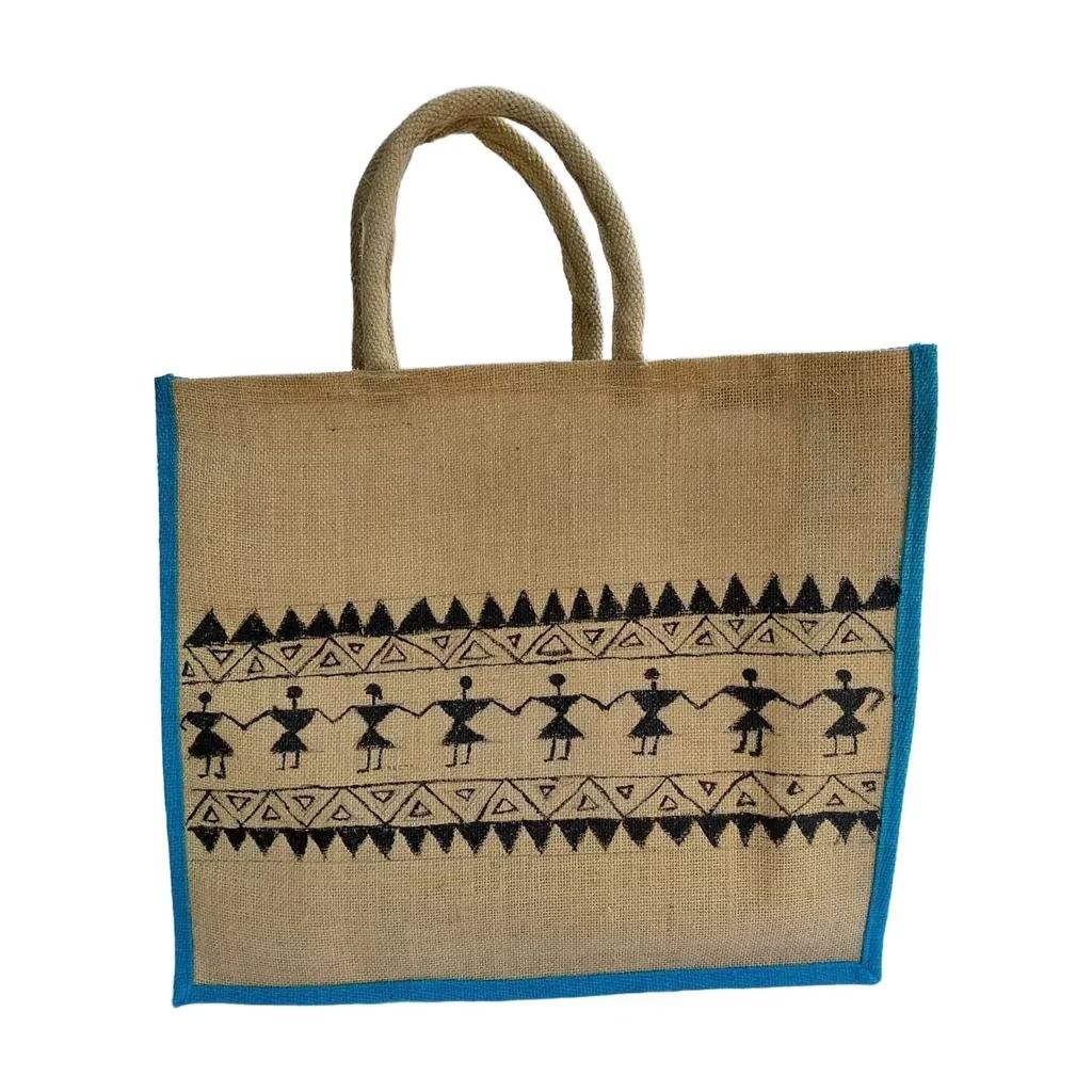 Hand-printed Warli Art Jute Bag view 2
