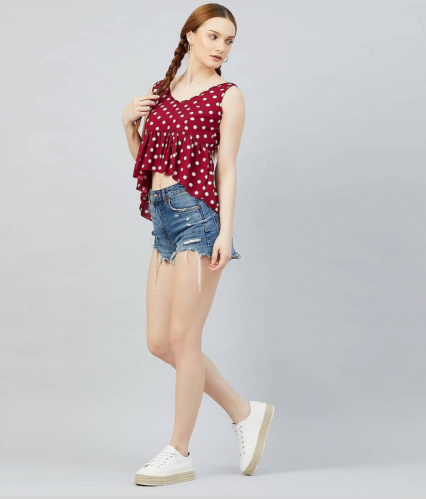 Chimpaaanzee Women's Crepe Asymmetrical Top ( Maroon ) view 2