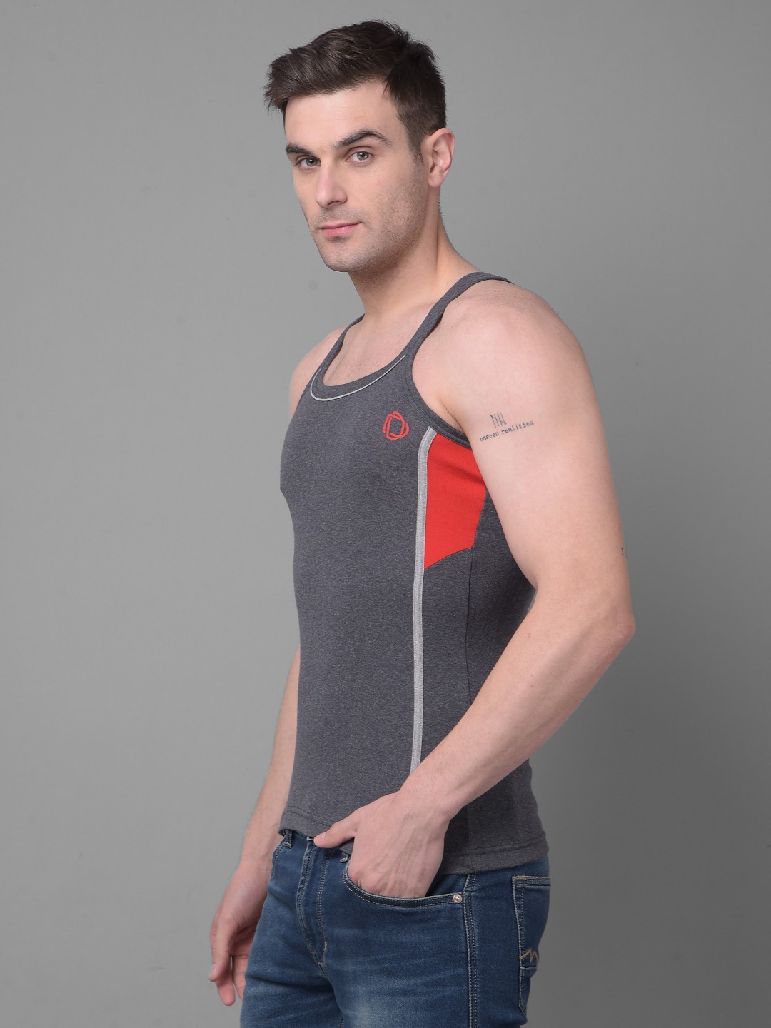 Men's Assorted Pack of 2 Solid Combed Cotton Racerback Styled Gym Vest view 2