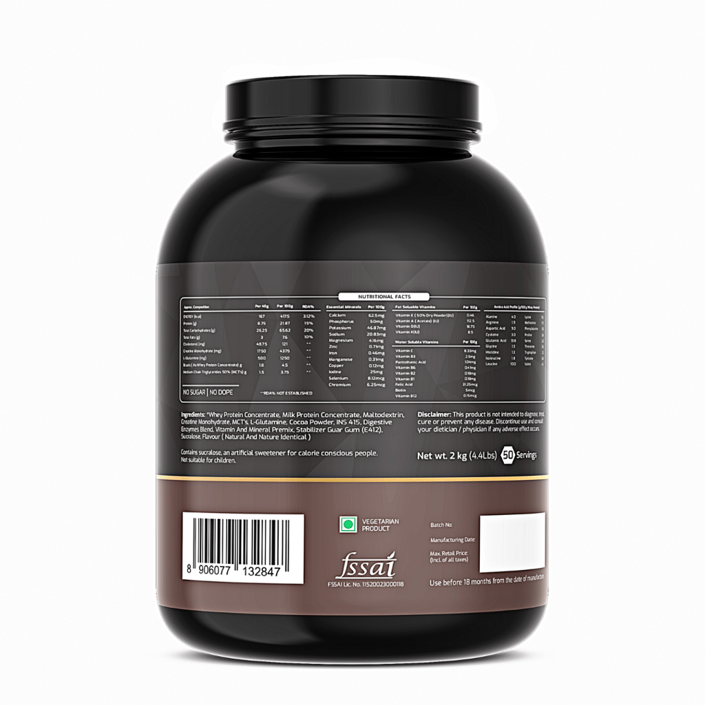 PRO-TEENO Mass Gainer, High Protein High Calorie Weight Gainer Powder with Vitamins and Minerals, Dutch Chocolate Flavour, 2 kg view 2