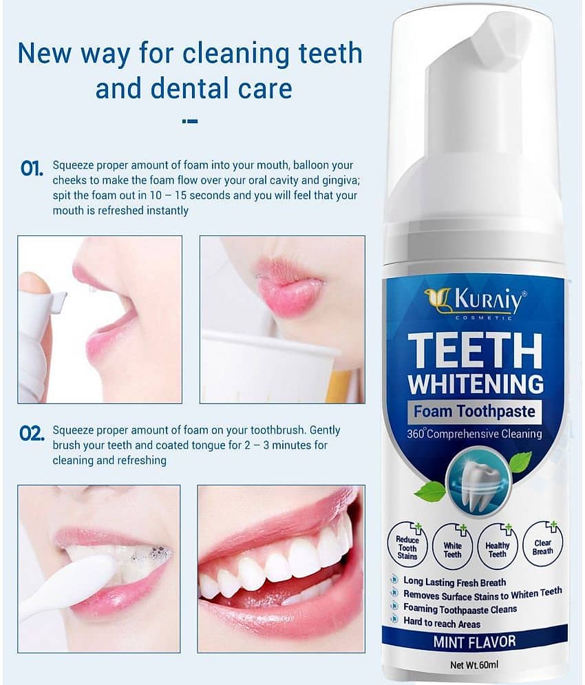 KURAIY Teeth Whitening Oral Hygiene Breath Toothpaste Foam 60ML view 2