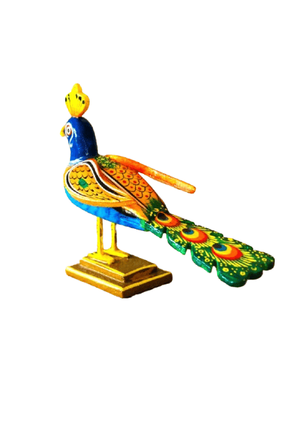 Handcrafted Wooden Peacock Statue view 2