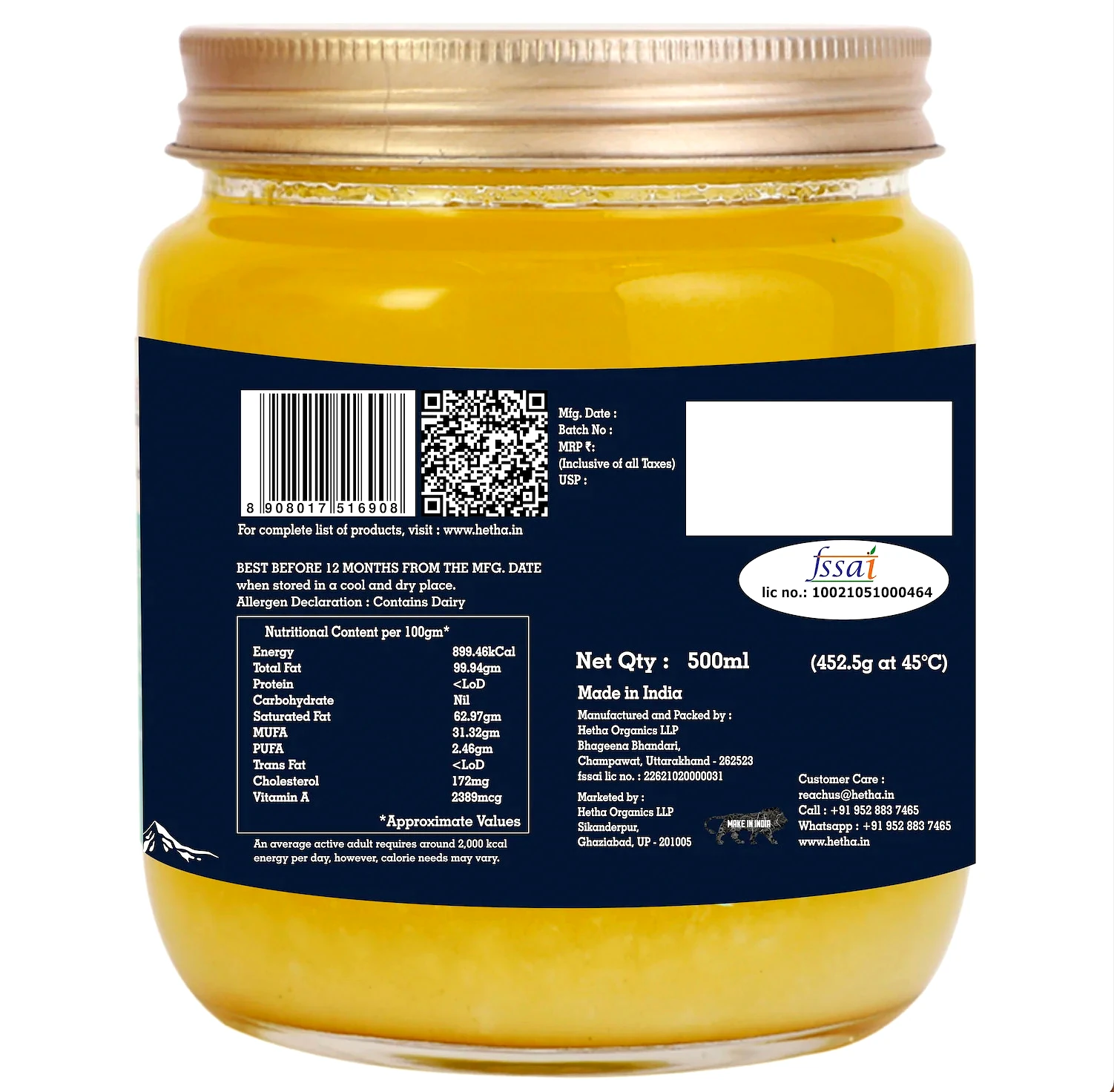 Full Moon Himalayan Badri Cow Bilona Ghee / A2 Ghee (Size - 1000 ml) by HETHA view 2