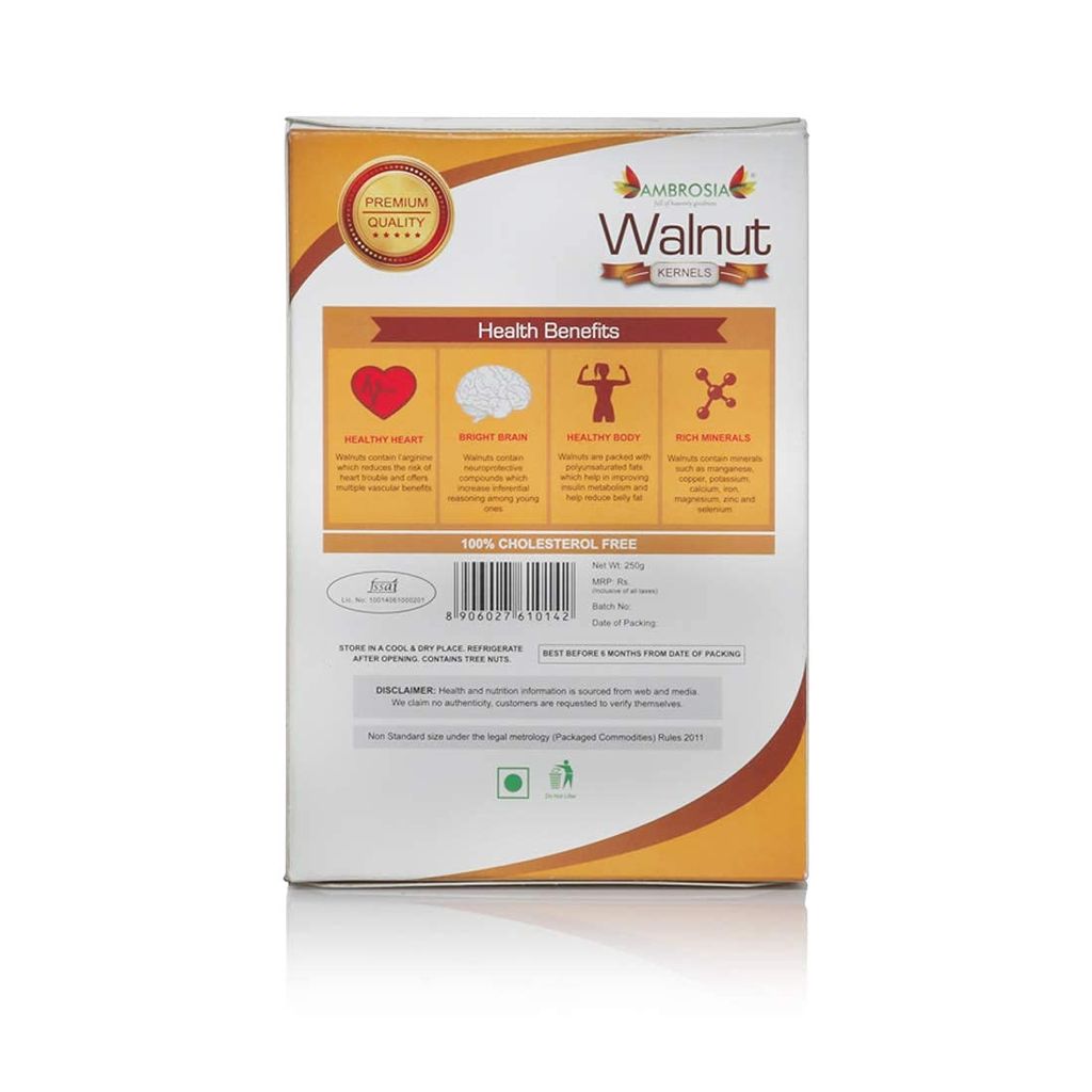 Ambrosia Walnut Kernels 250g (Pack of 1) | Kashmiri New Crop | Extra Light Halves view 2