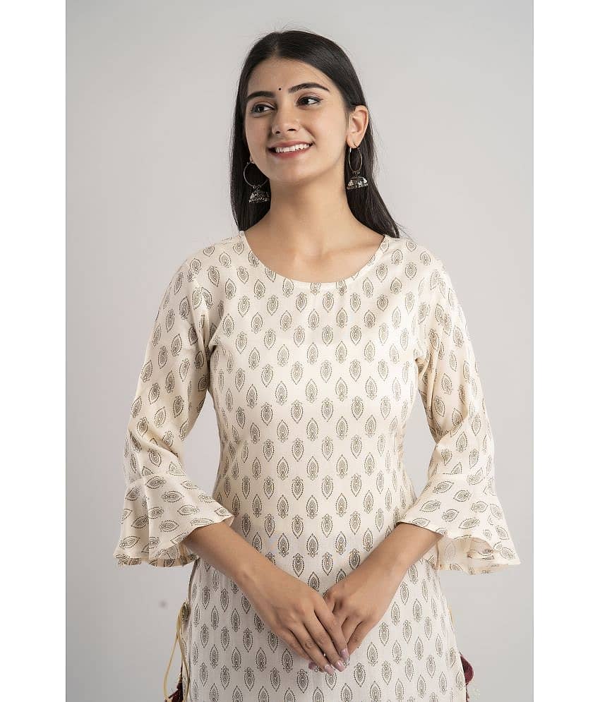 MAUKA - Cream Rayon Women's Straight Kurti ( Pack of 1 ) view 2