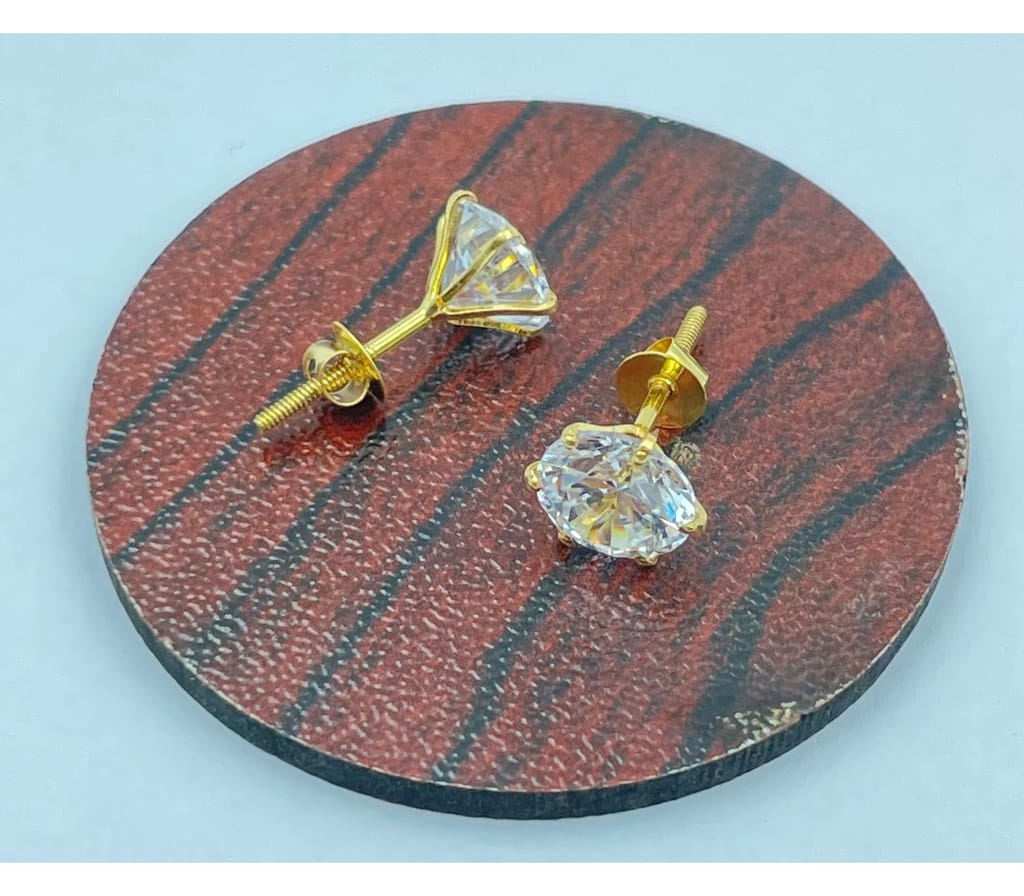 9K Yellow Gold Round Cut Simulated Diamond Stud Earrings view 2