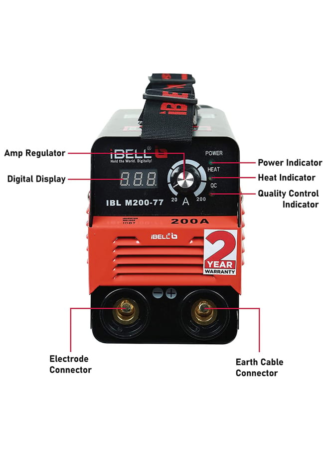 iBELL M200-77BC Inverter ARC Welding Machine 200A | Adjustable Hot Start & Arc Force | Portable IGBT Welder with Anti-Stick | 220V ±15% | Supports 1-4mm Electrodes view 2