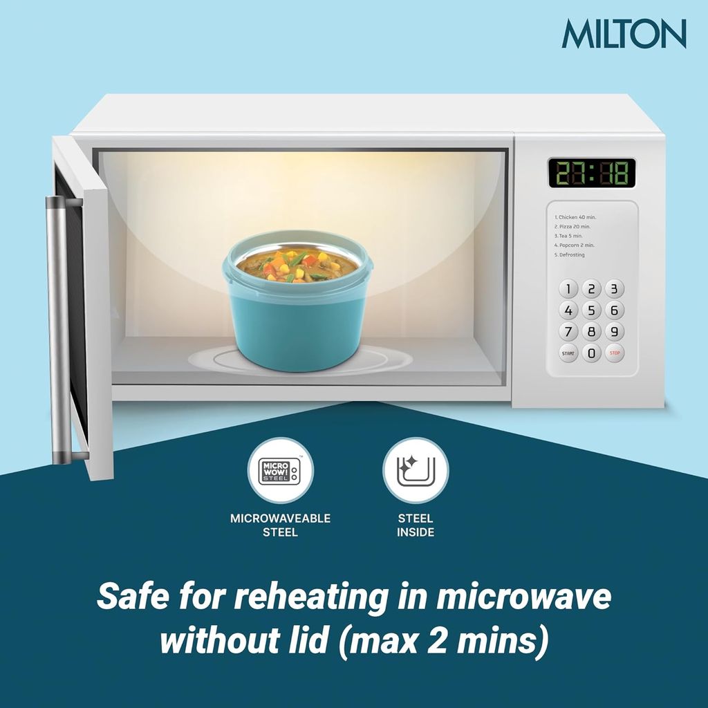 MILTON Urban Case Microwavable Lunch Box | Inner Steel, Double Wall, Leak-Proof Design | Compact & Durable Lunch Box for Office use, College, School, (2 x 320 ml) view 2