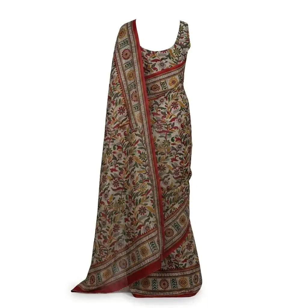 Cream Printed Odisha Handloom Saree | Ethnic Woven Cotton view 2