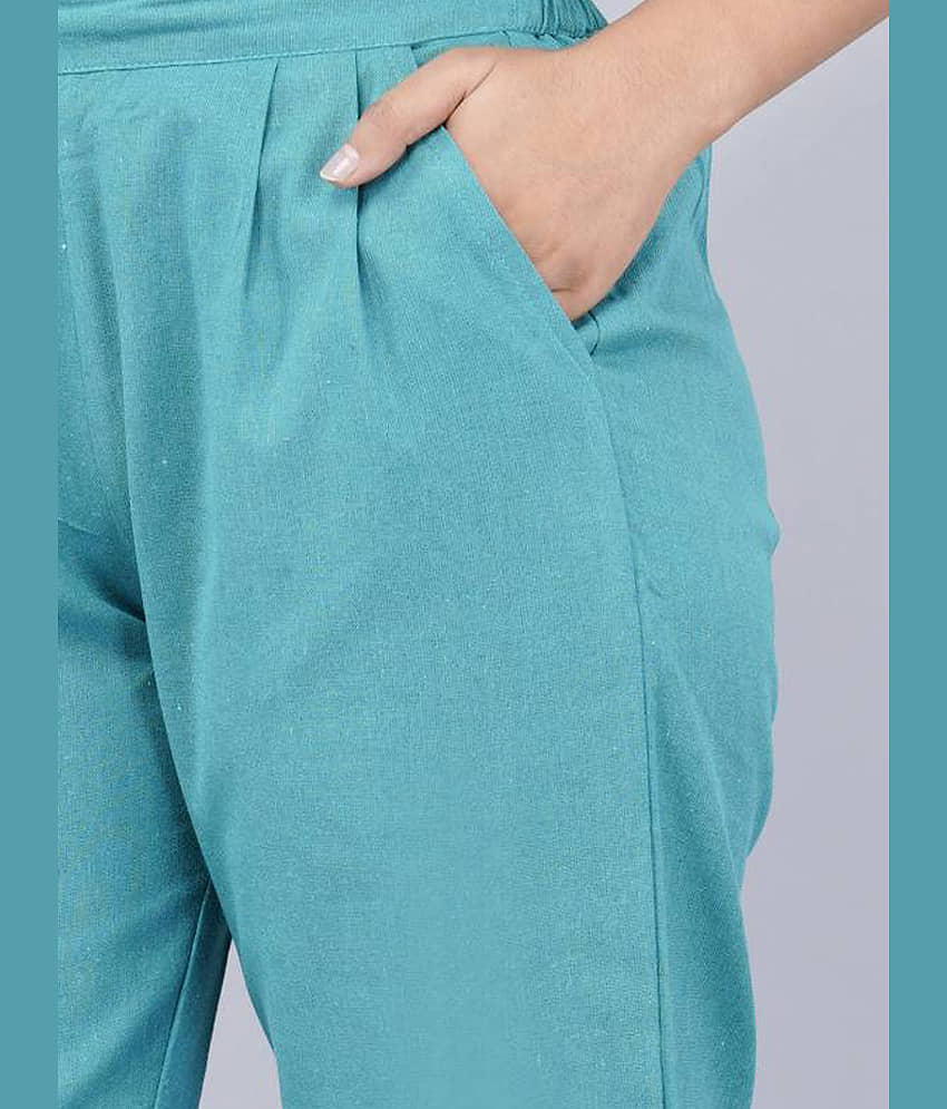 QuaClo Women Cotton Blend Casual Trousers ( Sea Green ) view 2