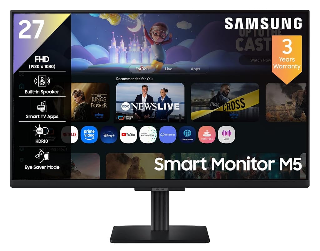Samsung 27" M5 Smart Monitor with Smart TV Experience-LS27FM500EWXXL view 2