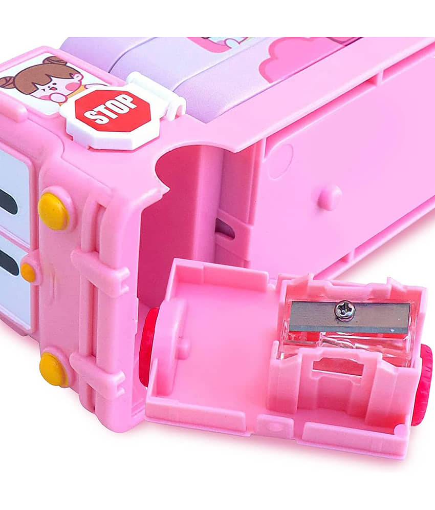 Villy Pencil Box with Wheel Tyres&Sharpner Double Compartment Bus Shape Geometry Box view 2