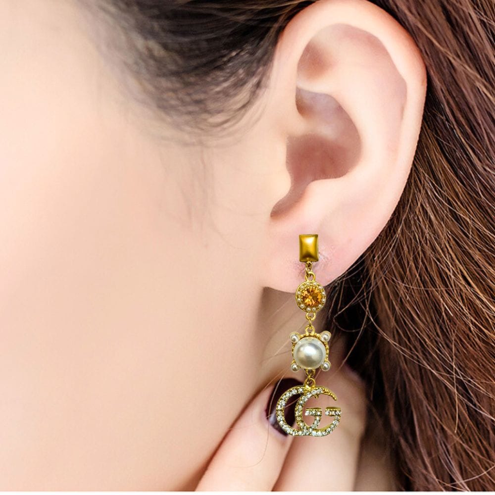 Jewelryklub American Diamond Earrings with Pearl Drop For Girls Women view 2