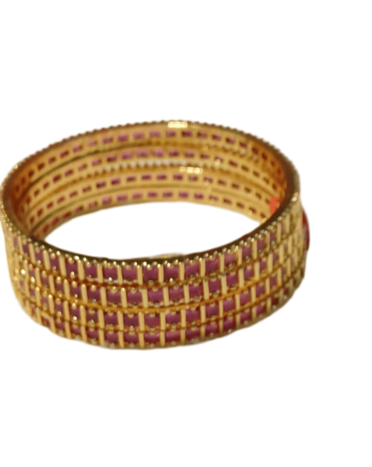 Gold Plated Ruby Stone studded Bangle Set for Women view 2