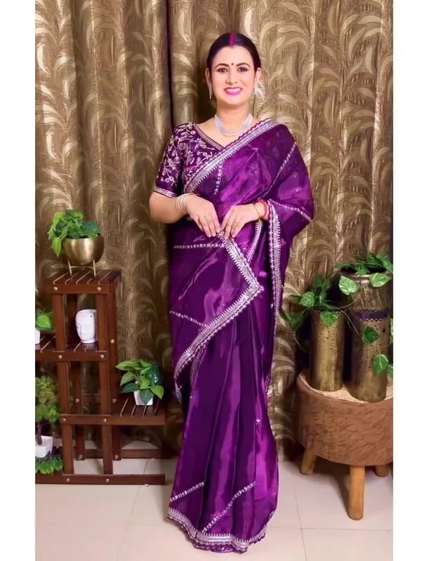 Purple Georgette Saree With Blouse Piece view 2