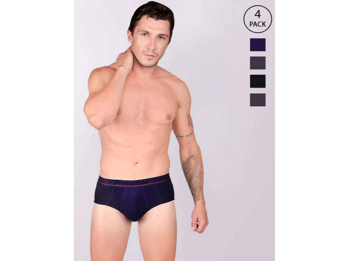 FRENCHIE Casuals 4003 Men Solid Cotton Briefs in Assorted Colours Pack of 4 - XL