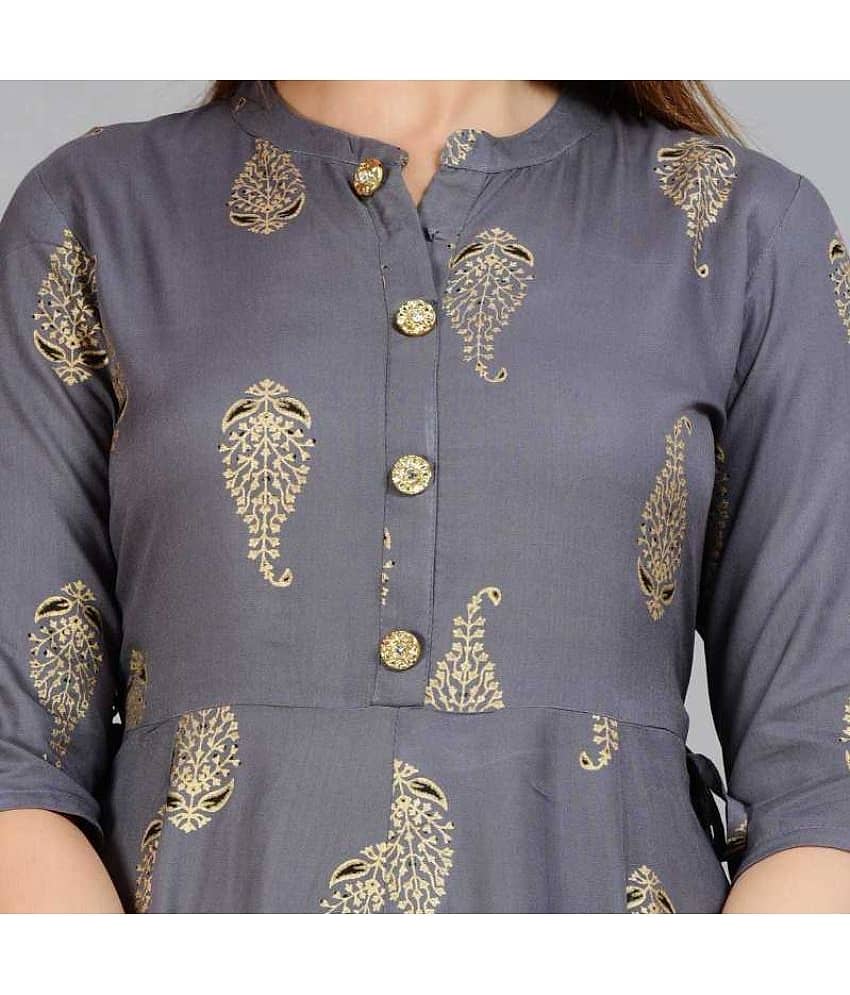 Smien - Grey Rayon Women's Anarkali Kurti ( Pack of 1 ) view 2