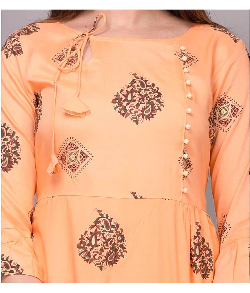 EXPORTHOUSE - Peach Rayon Women's Flared Kurti ( Pack of 1 ) view 2