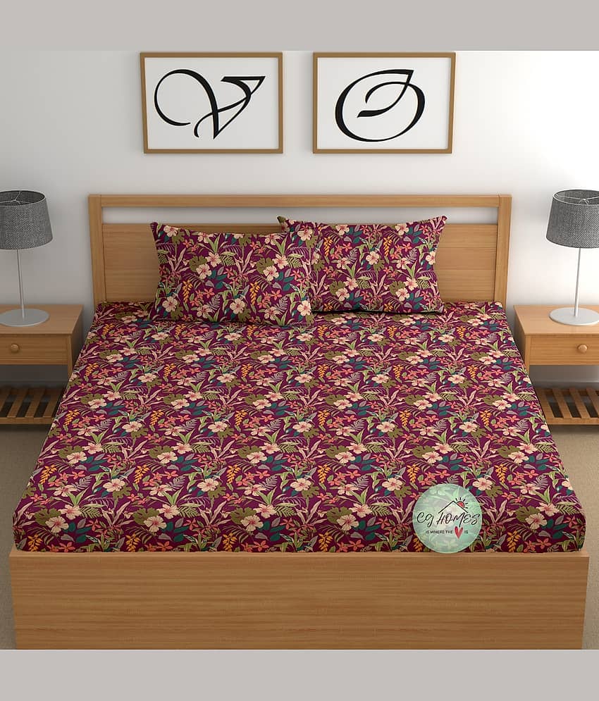 CG HOMES Cotton 1 Double Bedsheet with 2 Pillow Covers ( Fluorescent Pink ) view 2