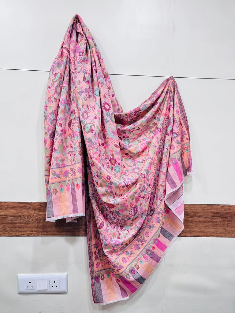 TULIP Traditional Artisians' Upliftment Livelihood Program Premium Kashmiri Shawl for Women � Soft Wool Blend with Pastel Base & Multicolour Floral-Paisley Weave | Elegant Ethnic Wrap & Stole view 2