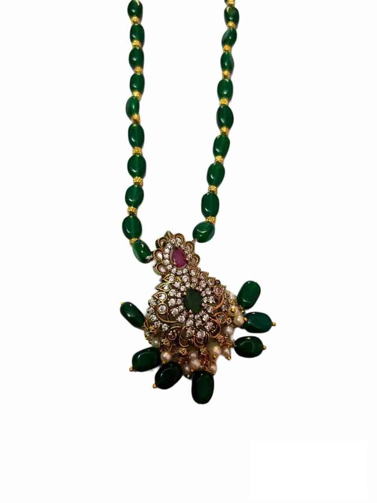 Green Stone Gold Plated Traditional Necklace Set view 2