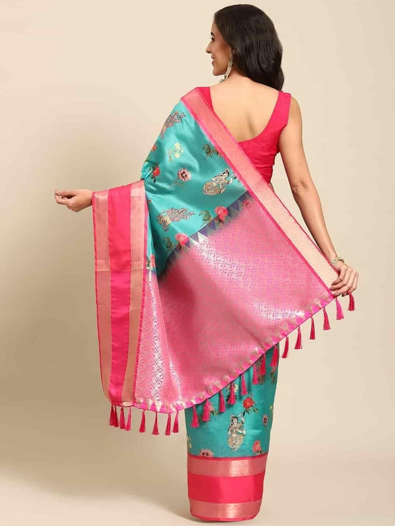 Women's Kalamkari Print with Regal Weave Silk Saree With Unstiched Blouse Piece view 2