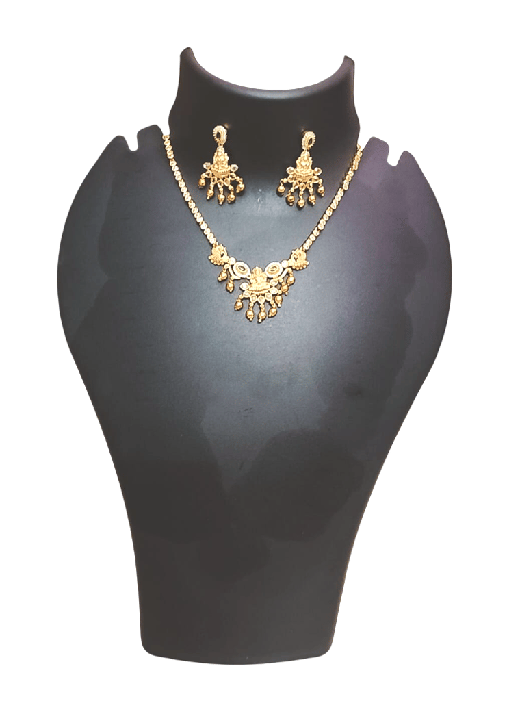 Traditional Gold-Plated Pendant Necklace Set with Chandbali Earrings view 2