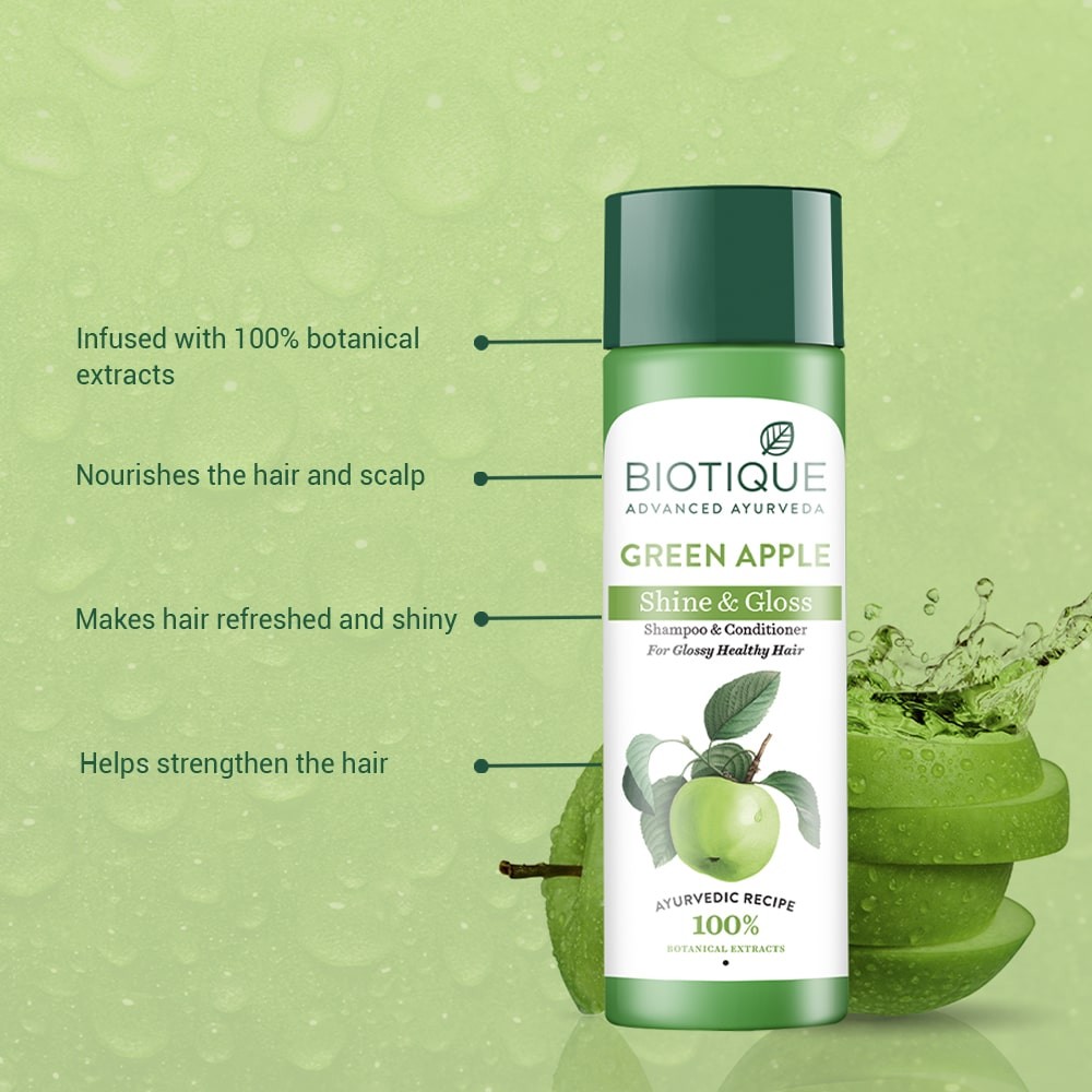 Biotique Green Apple Shine & Gloss Shampoo with Conditioner 190ml view 2