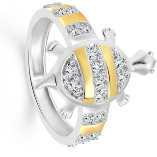 Vighnaharta White Attraction Turtle Silver and Rhodium Plated Ring - VFJ1093FRR view 2