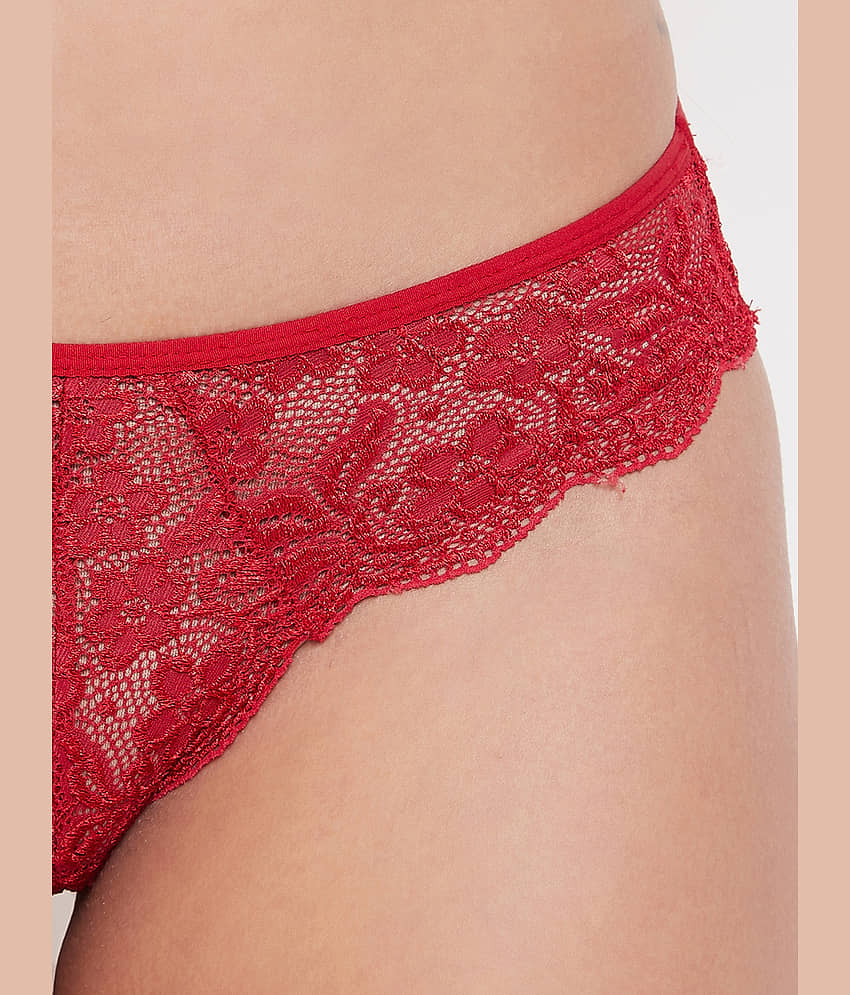 Clovia Lace Embroidered Women's Bikini ( Red ) view 2