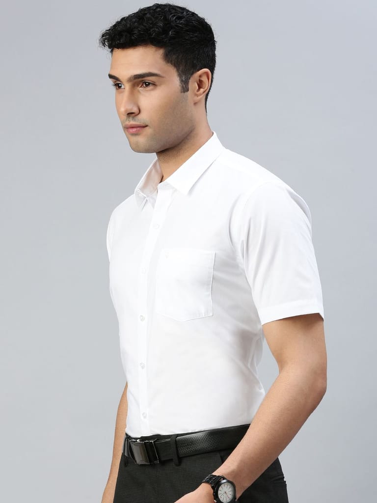 Mens Pure Cotton Half Sleeve White Shirt view 2